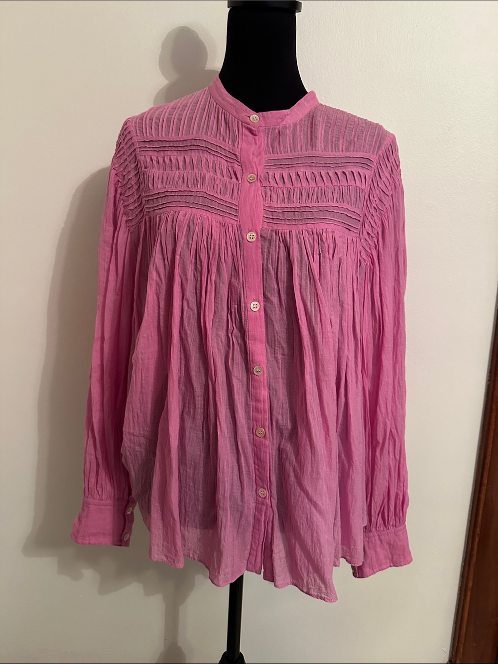 Etoile Isabel Marant Women's Pink Button-Front Pleated Yoke Blouse
